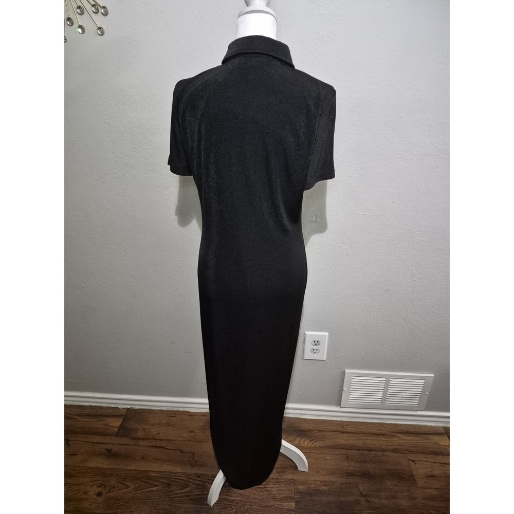Fashion Nova Ruched Maxi Dress Sz XL Black Short Sleeve Button-Down Whimsigoth - Picture 5 of 6